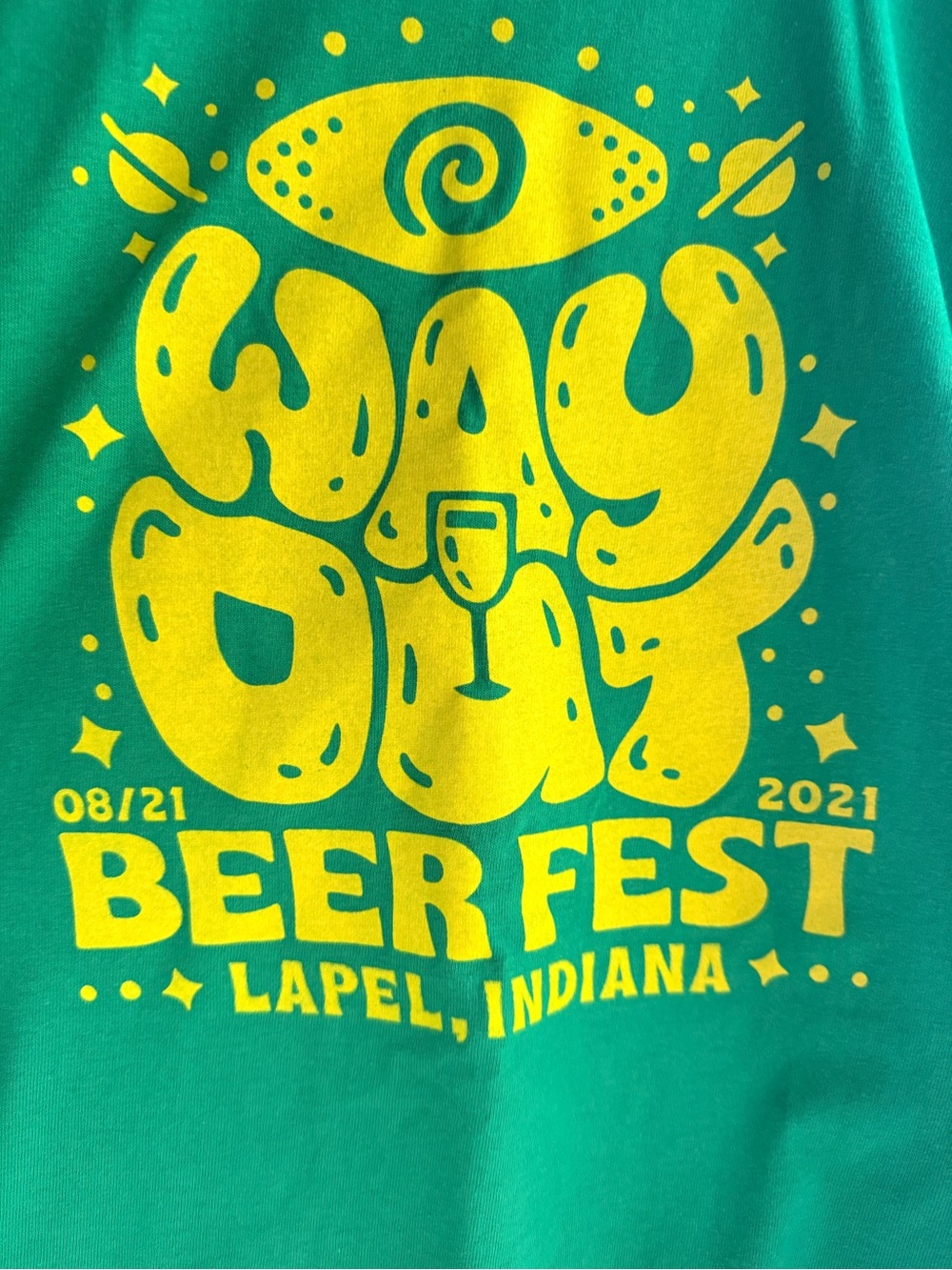 Way Out Beer Fest Lapel Indiana 2021 Green Graphic T-Shirt Size 3XL Never worn